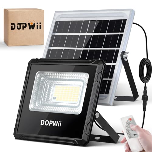 Dopwii Lamparas Solares Exterior 8000mAh, Luces Solares para Exterior Jardin, Panel Solar Bifacial con Absorción de Luz de 360°, Lámpara Solar con 4 Modos de Iluminación y Mando a Distancia(1 Piezas)