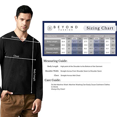 BEYOND FASHION Men's Sweater V Neck Long Sleeve Pullover - 100% Pure Cashmere 6
