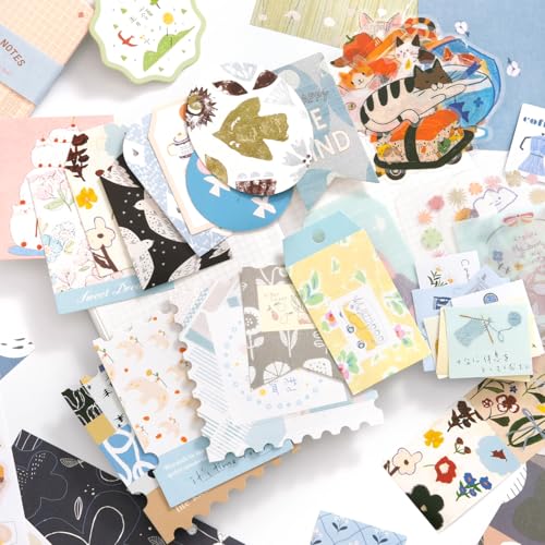 Image of WEMOL Vintage Journal Scrapbook Pack Kit for Art Journaling Bullet, Planners DIY Paper Stickers, Craft Kits Notebook, Collage Album Aesthetic Sticker (Sky Blue)
