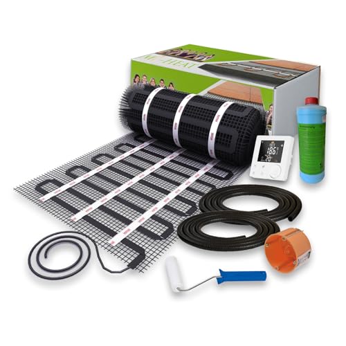 Mi-Heat 17/5 Dünnbettheizmatte 200W/m² - 7m² Fuß Bodenheizung Komplettsystem f Laminat Parkett Holzboden Vinyl Holzboden