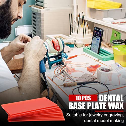 Grundplattenwachs 10PCS, rotes Gebrauchsbisswachs Prothesenguss-Wachsblatt für die Modellierung von Schmuckschnitzereien | Laborgeräte(1.3mm(10块装）)