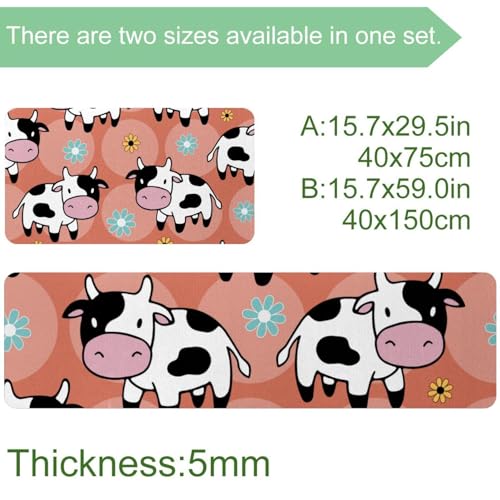 Tapete de cocina de 2 piezas lavable y absorbente con diseño de vacas 4