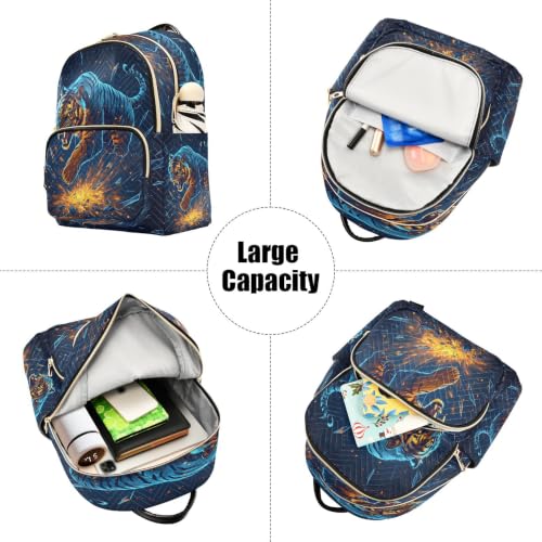 Sac à dos décontracté bleu clair au motif tigre multicolore moderne - 5