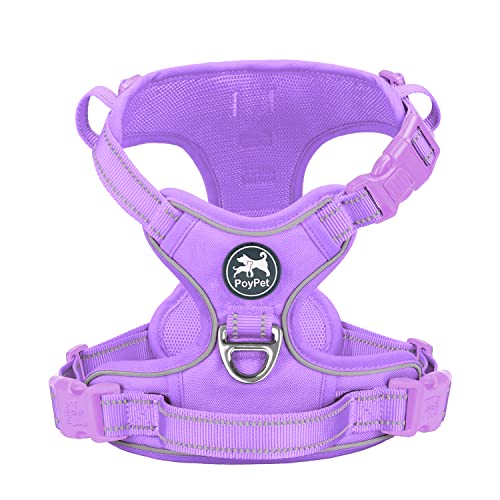 PoyPet No Pull Dog Harness, No Choke Reflective Dog Vest, Adjustable Pet Harnesses with Easy Control Padded Handle for Small Medium Large Dogs(Light Purple Matching Trim,M) by PoyPet - Used condition - US$20.96