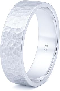 925 Sterling Silver Wedding Ring 6MM Hammered Flat Pipe Cut Textured Thick & Durable Handmade Unisex Mens & Women Rustic Engagement Promise Band - US Size 4-13 - Custom Engraving