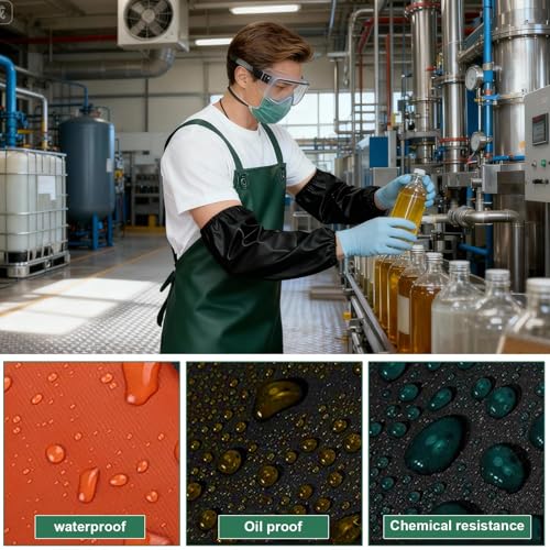 Dwitkul Schürze Ölresistenz Arbeitsschürze Wasserdicht Fleischerschürze Metzgerschürze mit Ärmelschützer Ölbeständig PVC-Schürze für Geschirrspülen, Laborarbeit, Metzgerei, Hundepflege, Fischreinigung