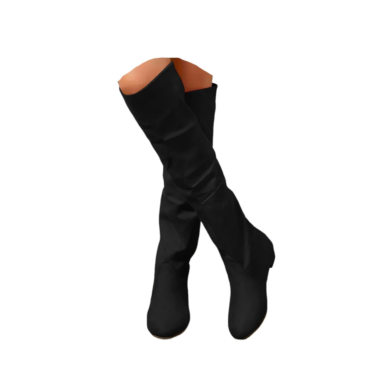 Womens Slouchy Knee High Boots Flat Low Heel Mid Calf Boot with Side Zipper Round Toe Tall Calf