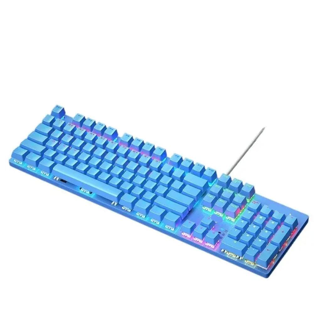Przewodowa klawiatura mechaniczna z podświetleniem, kompatybilna z komputerami PC, układ 104 klawiszy, ergonomiczna konstrukcja (niebieska klawiatura)