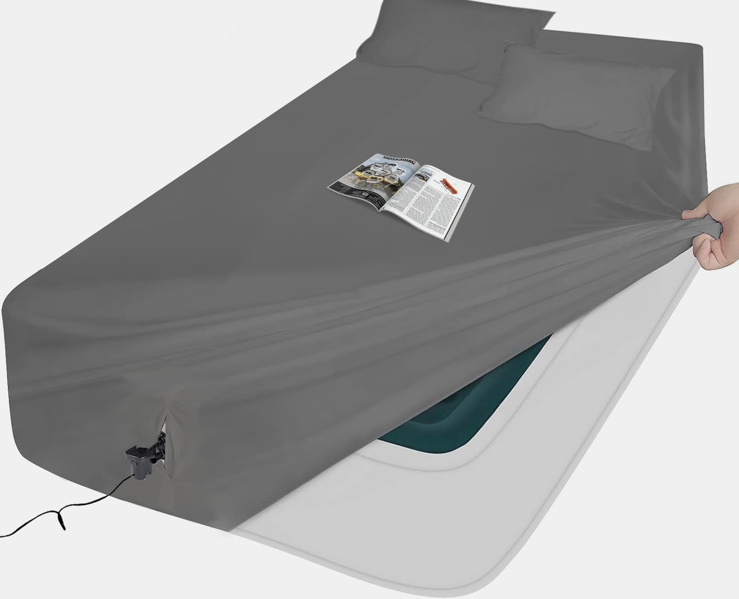 AEHISDHIE Queen Air Mattress Sheets - 3 Pieces Queen Sheets Sets 16 to 23 inch - Inflate Without Disassembly Convenient & Firm Easy to use Air Mattress (Grey,Full)