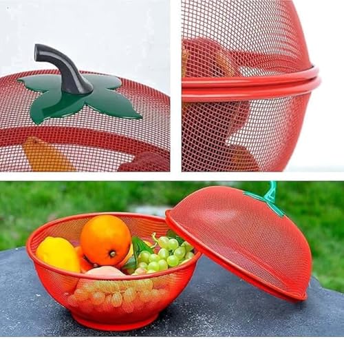 Image of SPIREX Designer Apple Shape Fruit & Vegetable Basket with Net Cover | Stylish Kitchen Storage Stand | Durable Plastic Organizer (Red)