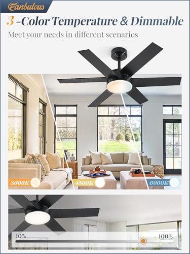 Image of Fanbulous 42 inch Outdoor Ceiling Fans with Lights, Dimmable 3CCT, Black