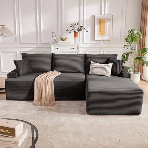 Image of Mangodan Cloud Sectional Sofa, Boneless Couch for Living Room, Modular Sectional Sofa with Deep Seat, Fluffy L-Shaped Comfy Couch with Right-Facing Chaise, No Assembly Required, Grey