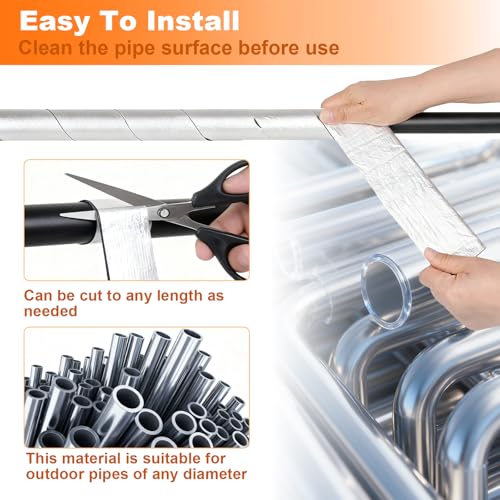 2.4" x 32.8 Ft Self-Adhesive Pipe Insulation Wrap - Foam & Foil Insulation Tape for Hot/Cold Water Pipes, Outdoor Winter Freeze Protection (1 Roll) - Image 2