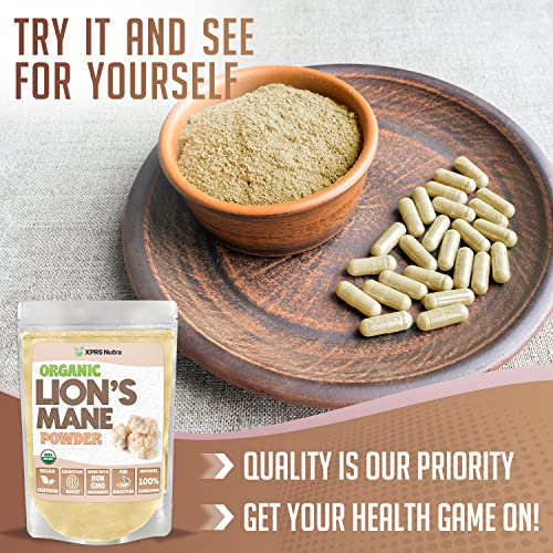 Xprs Nutra Organic Lion's Mane Powder - Premium Lions Mane Powder For Mental Clarity, Cognition And Immunity - Vegan Friendly Lions Mane Mushroom (4 Oz) #TOP5