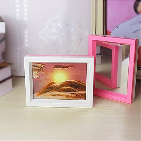 DeerBird® Two Side White and Pink Frame Sunrise Scenery Moving Sand Picture Dynamic Framed Sand Art with Make up Mirror Cover