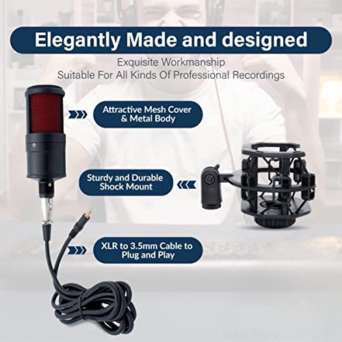 Image of CEZO V500 Condenser Microphone All Set with V8 Sound Card, Boom Arm Stand, Pop Shield Recording Studio Equipment Full Set with 3.5mm Mic for Smartphones Live Streaming Youtubers (Black)