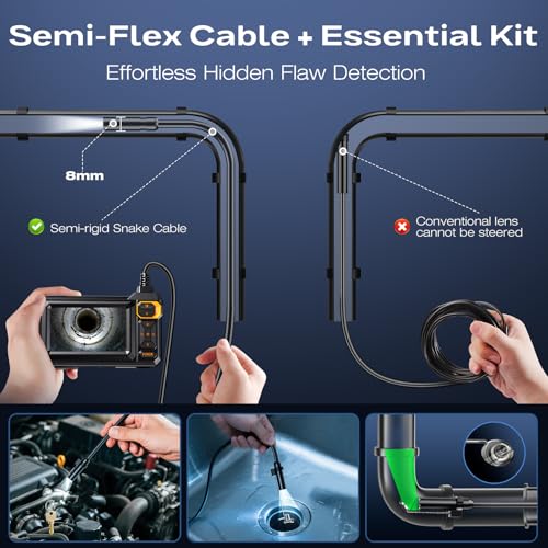 Endoscope Borescope Camera with Light, 4.3\" IPS 1920P HD Inspection Camera, 7.9mm IP67 Waterproof with 8 Adjustable LEDs, 16.4FT Semi-Rigid Snake Cable for Sewer, Automotive Engine, Pipe, HVAC - Thumbnail 6