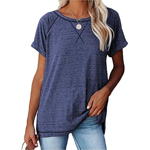 ayreus Womens Short Sleeve Shirts Crewneck Casual T Shirts Workout Tops Loose Fit Raglan Summer Tshirts Tees(1-Blue,XX-Large) Cover