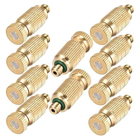 Brass Misting Nozzle, 10 Pack High Pressure Spray Misting Nozzle 10/24 UNC Outdoor Anti-drip Fogging Spray Head Misting System Nozzle for Landscaping Outdoor Cooling System (0.012 Orifice) Cover