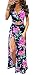 Aro Lora Women's Sexy V Neck Floral Printed Side Slit Two-Piece Maxi Dress Medium Rose