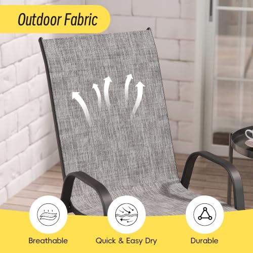 Image of Betterhood Patio Chairs Set of 4, Stackable Outdoor Dining Chairs Set with Breathable Seat Fabric, All-Weather Powder-Coated Metal Frame for Pool Side, Backyard, 350LBS Capacity (Light Grey, Set of 4)