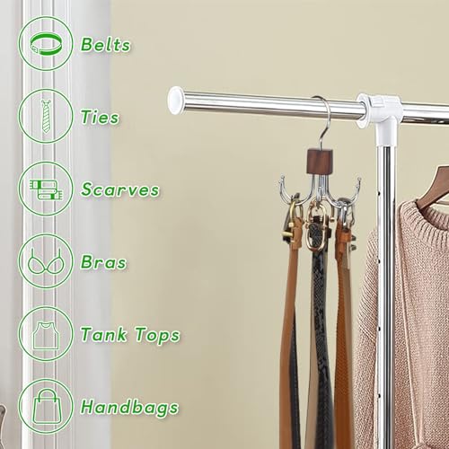 LMSAWK 360 Grad drehbarer Gürtelhalter aus Metall, Holz Gürtelbügel, Platzsparend Gürtelhalter, für Socken, Gürtel, Handschuhe, 6 Haken, Retro Farbe