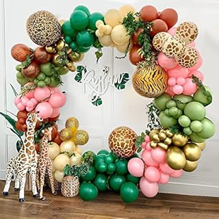 Balloon Arch Kit Jungle Safari,Sage Green Balloon Garland Kit Safari Party Decorations,Pink Green Apricot Coffee Metallic Gold Balloon Pack for Baby Shower Birthday Wedding Safari Theme Party Decor