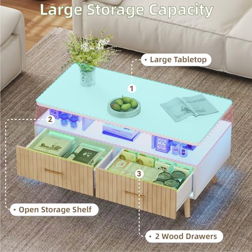 YOSHOOT 37" LED Coffee Tables with Storage, Small Coffee Table — view 4