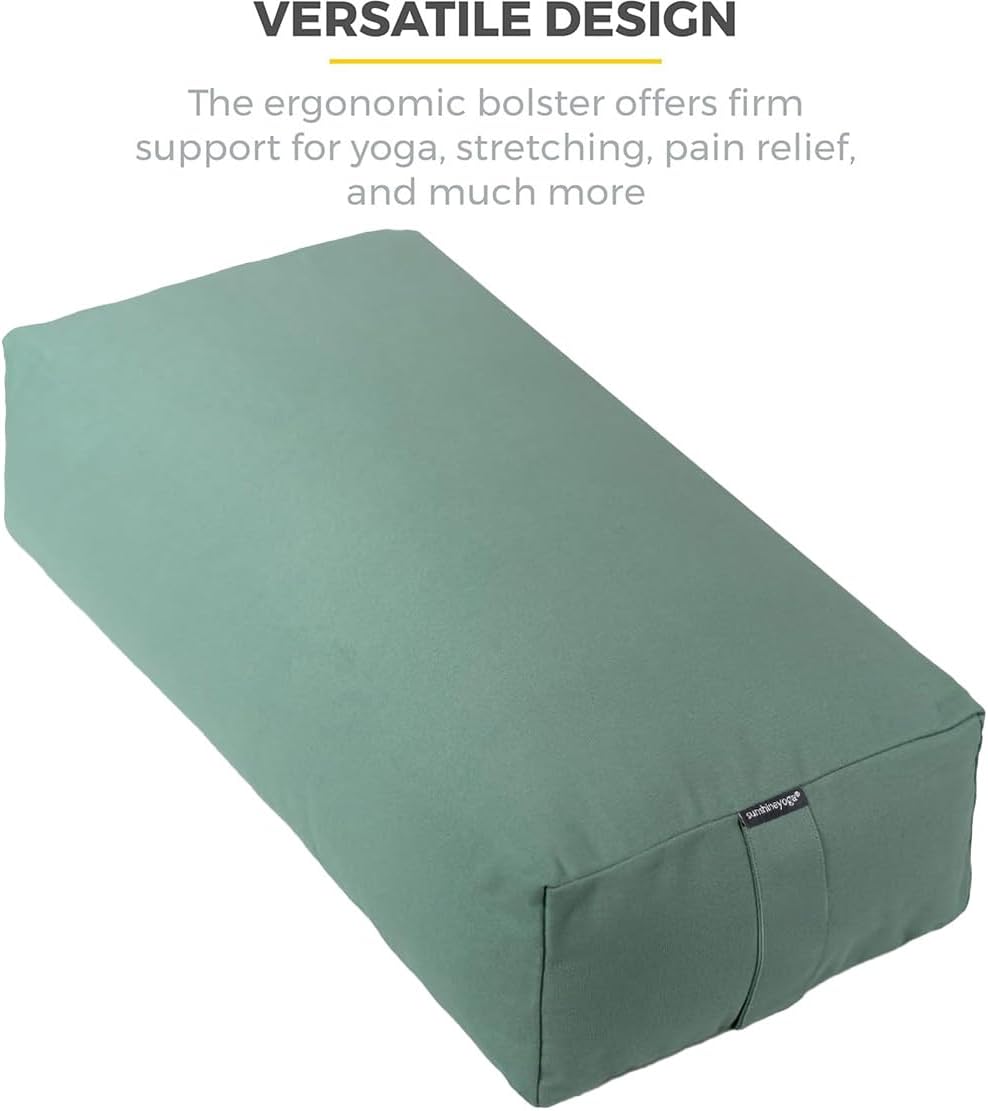 Sunshine Yoga Extra Firm Large Yoga Bolster, 24" x 12" x 6" Cinched OR Zippered Yoga Pillow, Rectangular Cotton Cushion With Removable Cover for Studios, 1 Pack or 2 Pack