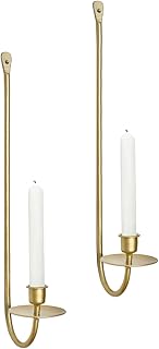 THE WHITE SHOP Metal Wall Candle Sconce Holder Set of 2 Wall Mount Candle Holders Modern Wall Candle Sconces Hanging for Living Room Farmhouse Fireplace Wedding 16.5"×5"×3"(GOLD)