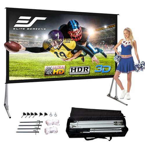 Elite Screens Yard Master 2, 75-inch Outdoor Projector Screen with Stand 16:9, 8K 4K Ultra HD 3D Fast Folding Portable Movie Theater Indoor Foldable Snap On 75” Front Projection | OMS75H2