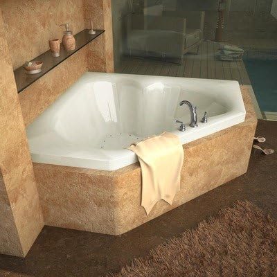 Tobago 60 x 60 x 23" Corner Air Jetted Bathtub Color/Trim / Tile Flange / Pump: Bone / Brushed Nickel / No / Right