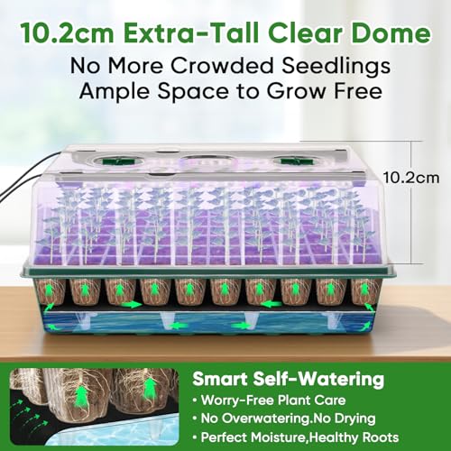 BlumWay 120-Cell Self-Watering Seed Starter Tray with Grow Light, 1-24H Timer, Seed Starter Kit with 4.02" Humidity Dome, Seedling Tray for Indoor Plant Starter, Plant Germination Trays-Green by BlumWay - Image 6