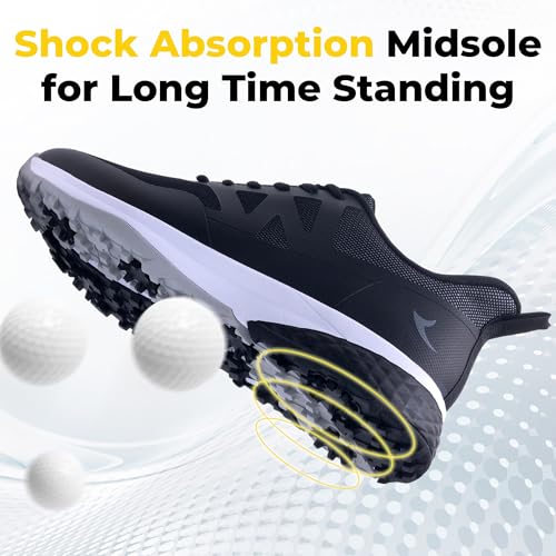 Image of Men's Spiked Golf Shoes Slip-On Waterproof Non-Slip Lightweight Outdoor Walking Shoes for Golfers Footwear US Size 7-12