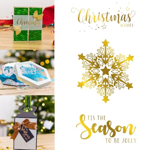 Image of 3PCS Hot Foil Plate Christmas Wishes Snowflake Its The Season to Be Jolly Words Metal Foil Plate Dies for Card Making Paper Crafts Embossing DIY Scrapbooking Arts Crafts