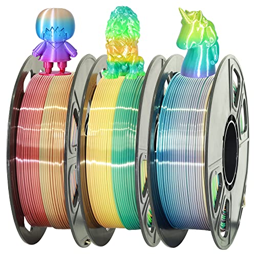 Image of 1.75mm Silk Fast Color Change Rainbow PLA, 3 Different Multi Color PLA Filament Bundle, Rainbow Orange-Red, Blue-Purple, Yellow-Green, 0.5kg 3 Spools Packed, Total 1.5kg 3D Printer Material by MIKA3D