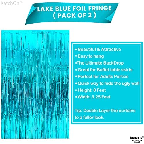 Image of KatchOn XtraLarge Blue Foil Fringe Curtain - 3.2x8 ft, Pack of 2 | Water Streamer Backdrop for Beach & Under The Sea Parties