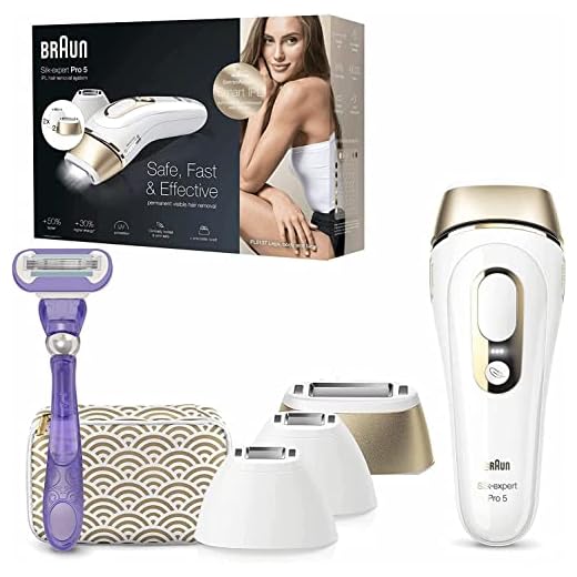 Braun Silk-expert Pro 5 Depiladora Mujer Luz Pulsada IPL con 2 Cabezales Standar y 2 de Precisión, Alternativa a la Depilación Láser en Casa, Regalos Originales para Mujer, PL 5137MN, Blanco/Dorado