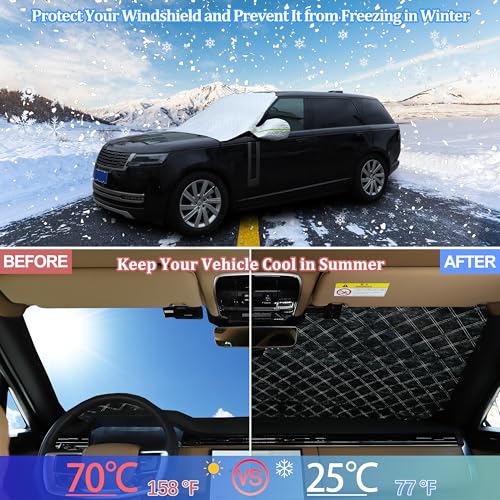 Image of Windshield Snow Cover Compatible with Range Rover 2023-2024, Car Snow Cover, Front Windshield Sunshade, Exterior Windscreen Sun Shade, UV-Rays Sun Ice Snow Frost Protector, 4-Layer Windshield Cover