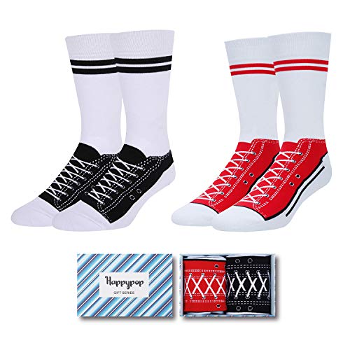 HAPPYPOP Socks That Look like Shoes - 2 Pairs Funny Crew Sneaker Socks Teen, Gifts for Him Dad Men