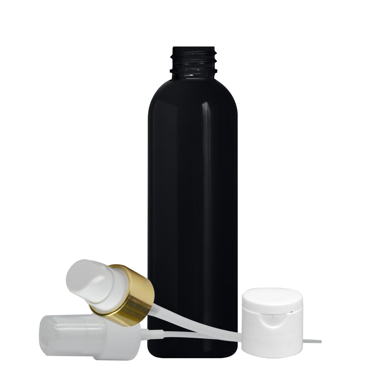 ERZA 1 Black Cylindrical Shape Empty Bottle Durable Refillable Containers With 1 Spray Atomizer, 1 Pump Bottles Dispenser, 1 White Filp Top Cap, For Perfume, Shampoo, Body Soap, Lotion-image-19