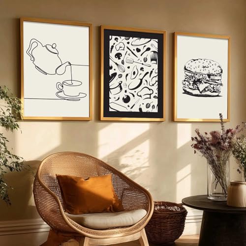 Image of HOTHOUSE Kitchen poster With Frame For Living Room Bed Room Hotel Wall Decor Digital Reprint engineered wood Set of 3 (10X13 inch)