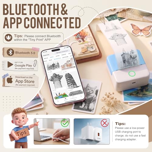 Image of cudinham Print Pods Mini Printer, Sticker Printer with 10 Rolls Thermal Printing Paper, Inkless Pocket Printpod for Phone, Impresora Portatil for Notes, DIY, Gift Set for Student, Kids, Family (Blue)