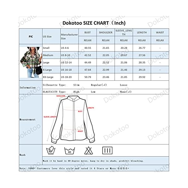 Dokotoo-Womens-Corduroy-Button-Down-Shirts-Boyfriend-Long-Sleeve-Oversized-Blouses-Tops Dokotoo Women's Classic Plaid Button-Up Flannel Shirt, Long Sleeve, Soft Checked, Boyfriend, Loose, Office Jacket - Blue, M