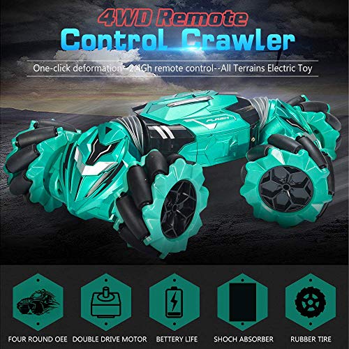 Nqd Rc Stunt Car 2.4Ghz Remote Control Gesture Sensor Toy Car 4Wd Transform Double Sided Rotating Off Road Vehicle 360° Flips With Lights Music Toy Cars For Boys & Girls Birthday (Green) #TOP2