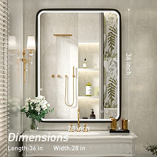 Ftoti 36X28 Inch Led Bathroom Mirror With Light,Black Metal Frame Lighted Vanity Mirror, Anti Fog Design&Dimmable&Touch Switch,Large Wall Mounted Makeup Mirror For Housewarming Gift #TOP6