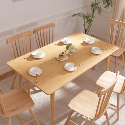 BAKEVE Bamboo Dining Table for 4-6-8 Person- 55'' Solid Wood