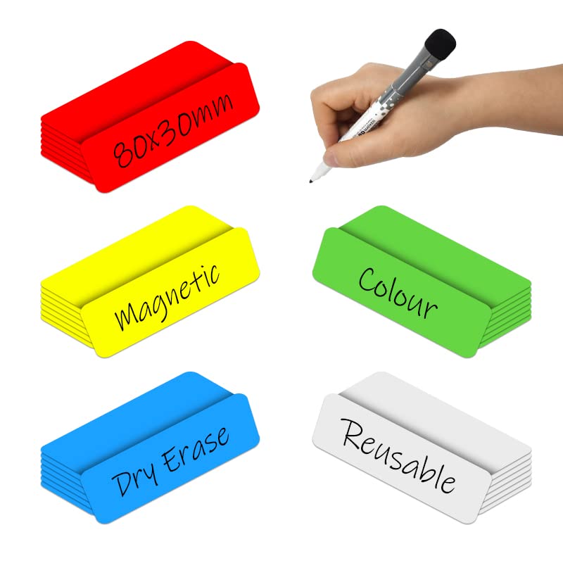 MVISUAL Dry Erase Magnetic Labels 3.1x1.2 Inch, Reusable Magnetic Labels for Whiteboards Locker School Classroom Office Home,Pack of 40
