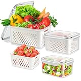 ODOMU 6 PS Large Fruit Produce Storage Containers for Fridge Keep Fresh, Lettuce Keeper with Colander, BPA-Free Plastic Berry Containers Vegetables Saver Refrigerator Organizer