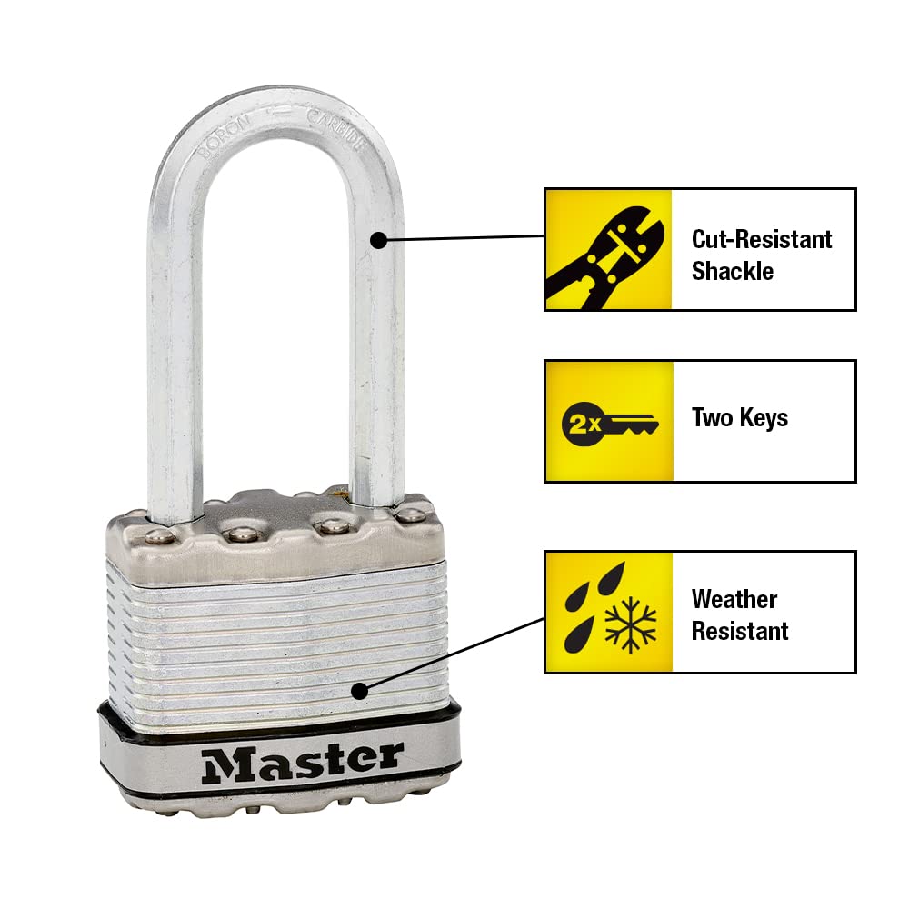 Master Lock M1XKADLHCCSEN Kłódka ze stali laminowanej Magnum, średnica 5/16 cala, 5-calowy prześwit, szekla 5 cm, szekla 5 cm